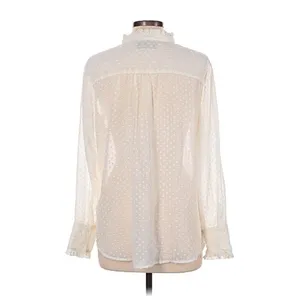 Banana Republic Women's Sz Medium Long Sleeve Drapey Blouse Snow Day White Sheer thumbnail 2