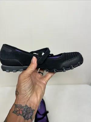 Skechers Black Mary Jane Flats with Purple Insole thumbnail 2