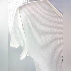 bebe M Spellout Ribbed Short Sleeve Circle Neck Top - Stark White thumbnail 6