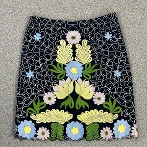 Anthropologie Snak Embroidered Floral‎ A Line Skirt Blue Multi 4 Cottagecore thumbnail 13