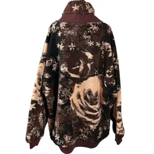 Free People Bohemian XL Rosie Oversized Floral Sherpa Jacket Pullover Brown Fall thumbnail 7