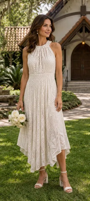 Chico's Lace Hanky Hem Midi Dress Optic White Crochet Sleeveless 0 S 4 NWT thumbnail 1