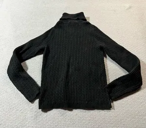 Ralph Lauren Women's Black Cable Knit Turtleneck Sweater Logo Embroidery thumbnail 4