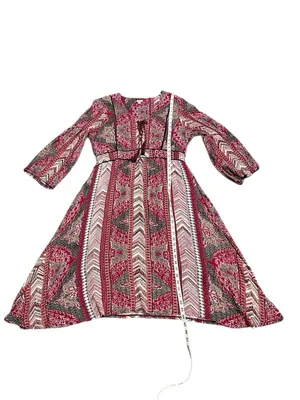 Reba Red & Brown Boho Tie-Front Long-Sleeve Midi Dress thumbnail 12