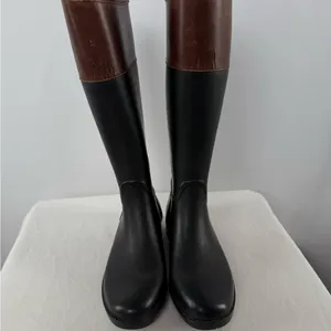 Tory Burch Leather Rubber Diana Equestrian Riding Boots in‎ Black Brown Size 8 thumbnail 4