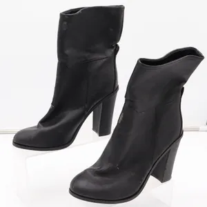 Black Faux Leather Mid-Calf Block Heel Boots Round Toe Size 9 Slouchy Pull On thumbnail 2