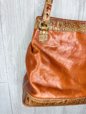Vintage Brahmin brown leather tooled shoulder bag purse 10 “ alligator print thumbnail 6
