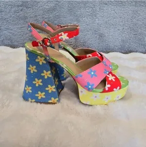 GB Ulti-Mate Floral Rainbow Rhinestone Ankle Strap Platform Sandals thumbnail 7