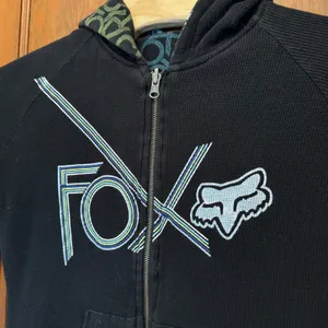 Vintage Fox Racing Reversible Hoodie Women L Waffle Knit Graphic Zip Up Y2K thumbnail 8