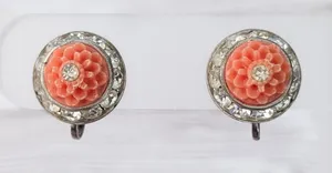 Vintage Screw On Earrings - Orange with Clear Gem 5/8" Retro thumbnail 1