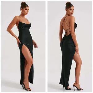 Babyboo Misha Maxi Dress Size Small Black Satin Formal Lace Up Back Wedding thumbnail 3