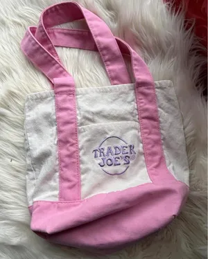 Trader Joe's Pink and White Canvas Tote Bag thumbnail 1