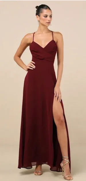 NWT Lulus Event Ready Burgundy Backless Lace-Up Maxi Dress - Size: Medium thumbnail 1