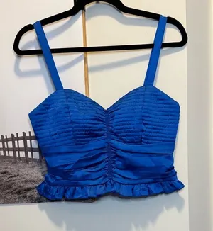 Bog Collective Royal Blue Satin Sweetheart Crop Top Size Large thumbnail 1