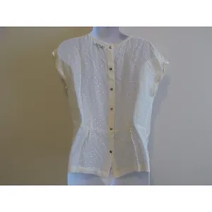 Madewell‎ Silk Blouse S Cream Swiss Dot Pleated Snap Button Back 06675 FA13 thumbnail 3
