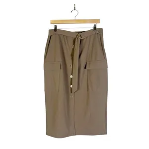 NYCC Button Front Belted Midi Skirt Womens L Taupe Stretch‎ Utility Corporate thumbnail 2