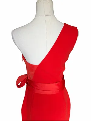 NBD x Revolve - NWT Jasper Red Orange One Shoulder Bow Mini Dress Sz S thumbnail 6