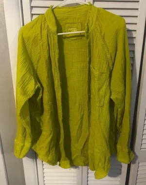 Aerie textured gauze button-down shirt features a relaxed oversized thumbnail 1