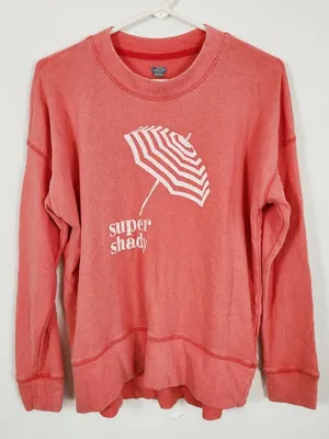 Aerie “Super Shady” Coral Pullover Sweatshirt Graphic Umbrella Oversized Small thumbnail 2