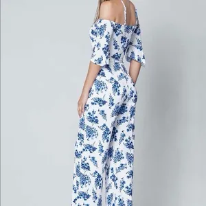VENUS Blue Floral Off-Shoulder Jumpsuit thumbnail 2