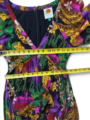 FARM Rio Star Fruit Floral Tiered Maxi Dress in Purple, Green & Yellow Sz Small thumbnail 15