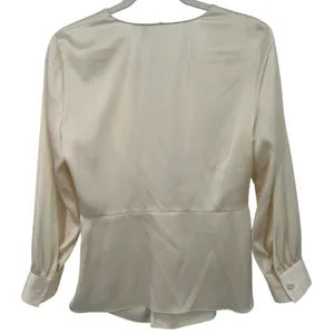 Theory Revolve Ivory Soft Satin LS Twist Blouse V-Neck‎ Long Sleeve Top Size 6 thumbnail 3