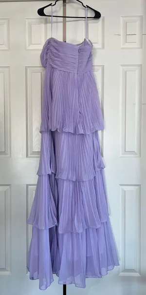 A-Line Sweetheart Tiered Floor Length Chiffon Lilac Bridesmaid Dress thumbnail 6