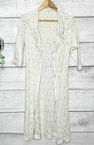 American Vintage Vintage Cream Lace Open Front Robe Duster Cardigan Size Small thumbnail 1
