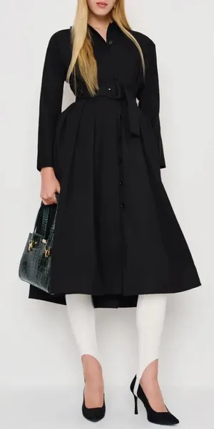 NEW REFORMATION Nara Smith VOW Belted Long sleeves black midi dress sz 0 thumbnail 1