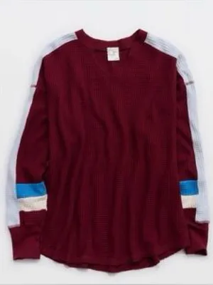 OFFLINE By Aerie Wow! Waffle Notch Neck Long Sleeve T-Shirt Size Small thumbnail 1