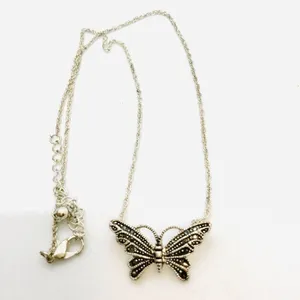 Marcasite Butterfly Dainty Chain Silver Necklace thumbnail 2