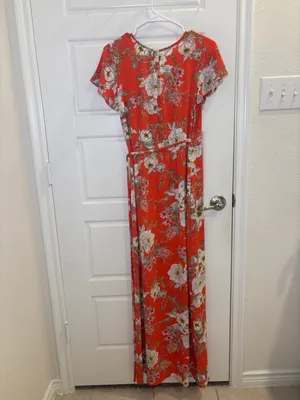 Superfoxx Floral Wrap Maxi Dress Coral Orange Short Sleeve Size Small thumbnail 3