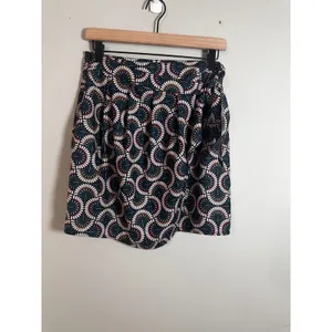 Molly Bracken Geometric Fan Print Wrap‎ Tulip Skirt Navy Blue Teal Coral NEW thumbnail 2