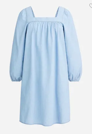 J.Crew Chambray Puff Sleeve Shift Dress Blue XS boho dainty cottage resort cute thumbnail 1
