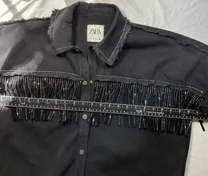 Zara Rhinestone Fringe Black Denim Jacket thumbnail 5