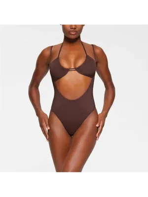 SKIMS Brown One-Piece Swimsuit with Thin Straps thumbnail 2