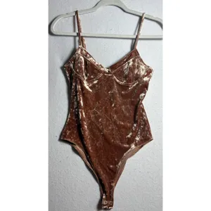 Forever 21 Brown Crushed Velvet Bustier Bodysuit Small Sweetheart Neckline Boho thumbnail 3