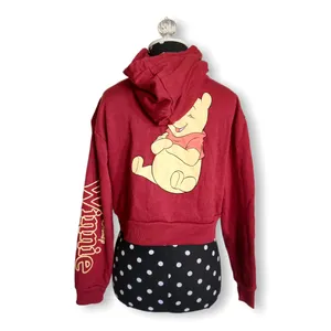 Disney Womens Juniors Hoodie Size XS S Winnie the‎ Pooh Burgundy Cropped Hood thumbnail 5