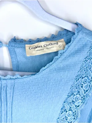 COOKIES CLOTHING Light Blue Lace Trim Swiss Dot Sheer Puff Sleeve Blouse thumbnail 5