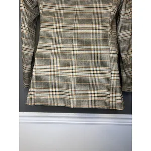 Marled Blazer Womens S Beige Plaid Double Breasted Lined Notch Lapel Jacket thumbnail 7