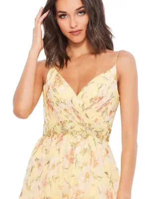NWT Mac Duggal 67794 Yellow Tiered Floral Chiffon Gown Size 2 thumbnail 4