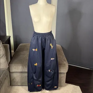 Unisex Blue Embroidered Puppy Baggy Sweatpants Y2K Wide Leg Pant Lantern Trouser thumbnail 13