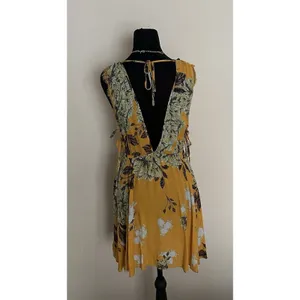 Free People "Marnie" Golden Yellow Floral Short Dress Size S Rayon Boho Floral. thumbnail 3