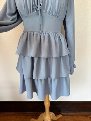 Blue Milkmaid Cottage Long Sleeve Ruffle Dress thumbnail 4