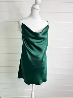 Hello Molly Deep Green Satin Cowl Mini Slip Dress Forest green thumbnail 2