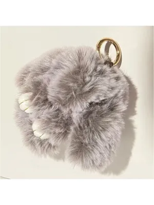 NEW Gray Faux Fur Bunny Rabbit Bag Charm Keychain with Gold Silver Ring Clips thumbnail 4