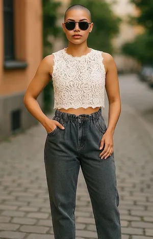 Design Lab Lord & Taylor Sleeveless Crochet Lace Crop Top thumbnail 1