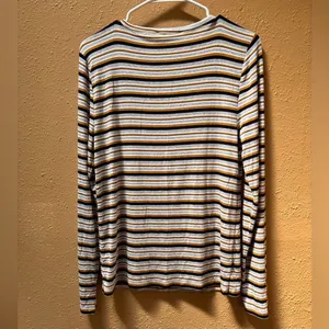 Loft Striped Long Sleeve Scoop Neck Top Mustard Black Grey White Ribbed Large thumbnail 4