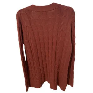 St Johns Bay Cardigan Womens Open Knit Sweater Front Pockets Cotton Brown thumbnail 3