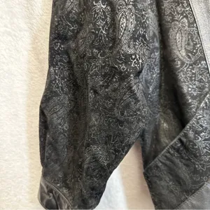Vintage 80s Wilsons Black Leather Paisley Print Long Sleeve Coat‎ Size M thumbnail 4